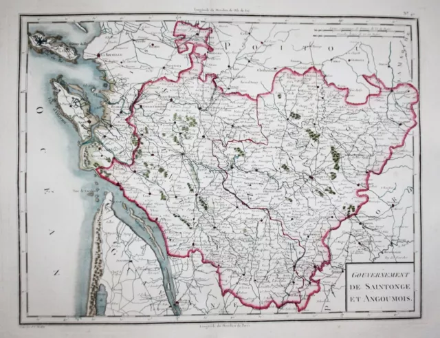 Saintonge Angoumois Saintes Angouleme France map carte Mentelle Chanlaire 1797