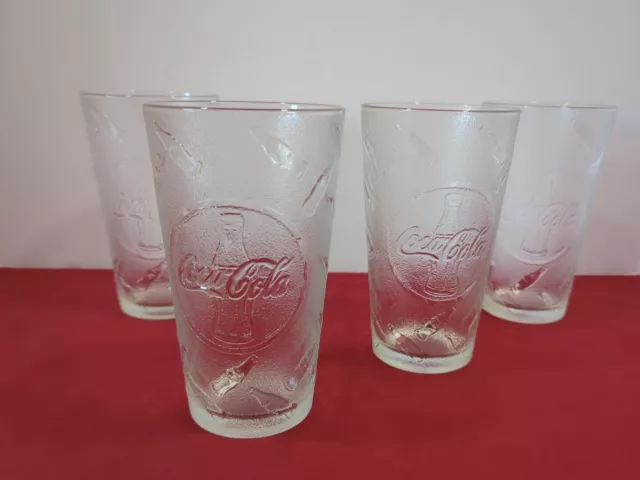 RARE COKE Coca Cola Drinking Glasses Water Tea Glass Embossed logo set of 4