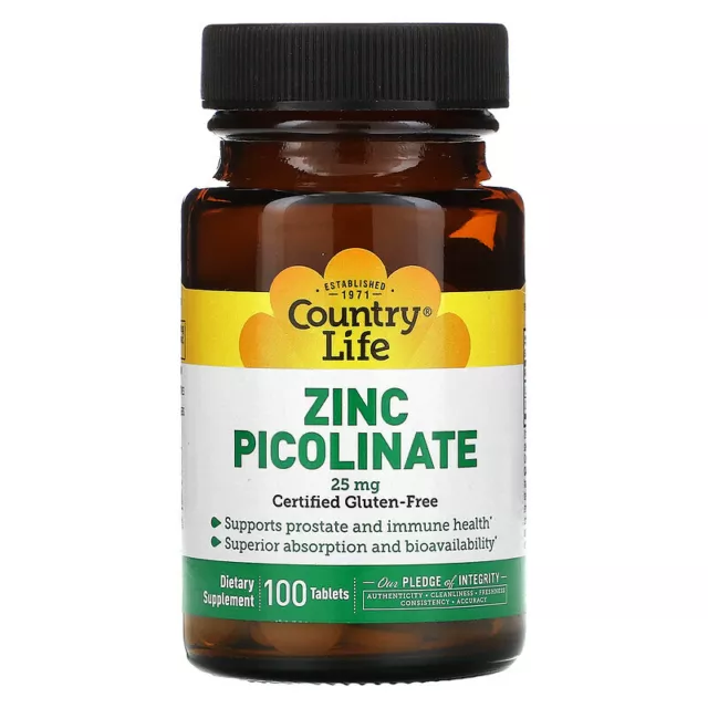 Vegan Zinc Picolinate 25mg 100 Tablets Gluten Free Immune Support