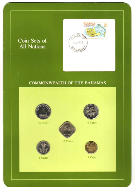 Coin Sets of All Nations - BAHAMAS. 1969-84, 5 Coin Set.  1 - 25 Cents.  UNC