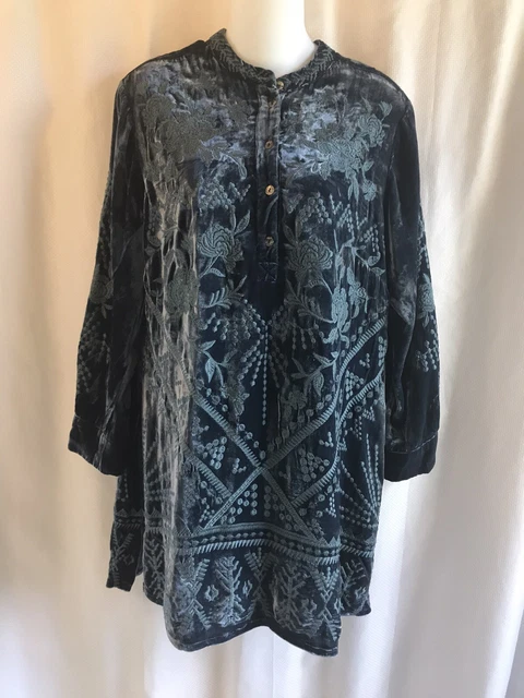 NWT Johnny Was Size S Jasper Leona Henley Tunic Tonal Embroidered Velvet