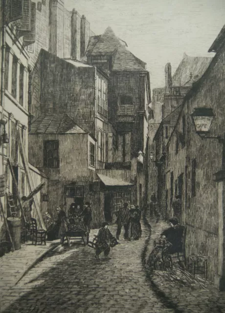 Gravure rue Brisemiche Trimolet Cadart eau forte Paris scène très animée 1876