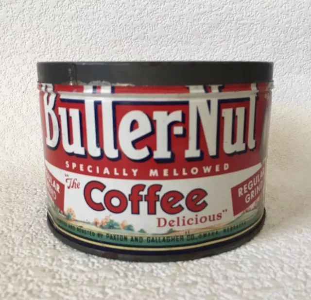 VINTAGE BUTTER-NUT “THE Coffee Delicious” Tin Can 1 LB Empty No Lid ...