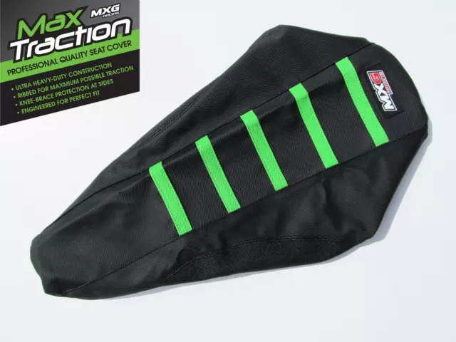 Kawasaki Kx80 Kx85 Kx100 Ribbed Gripper Seat Cover Black With Green Stripes Mxg