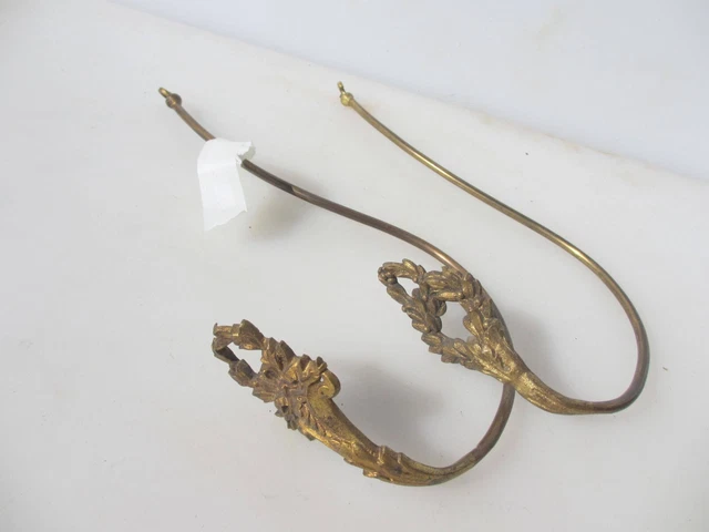 Antique Brass Curtain Tie Backs Hooks French Rococo Baroque Old Urn Gilt Leaf 2