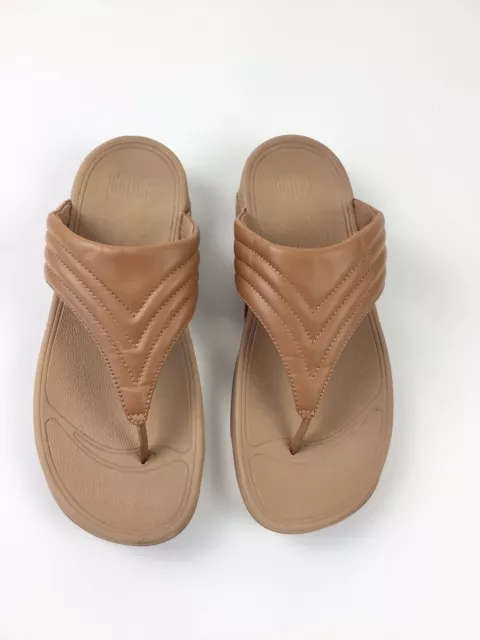 FitFlop Walkstar Leather Toe-Post Sandals Light Tan Size 10