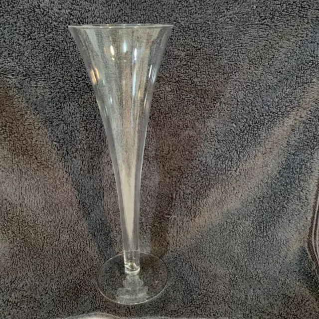 Mid Century Clear Glass Hollow Stem Champagne Flute 9.75” High 6ozs