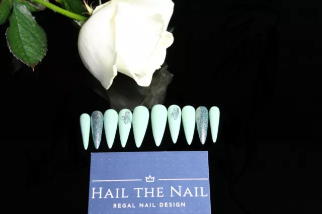 Butterfly Press on nails - hand painted - various shapes and extra wide