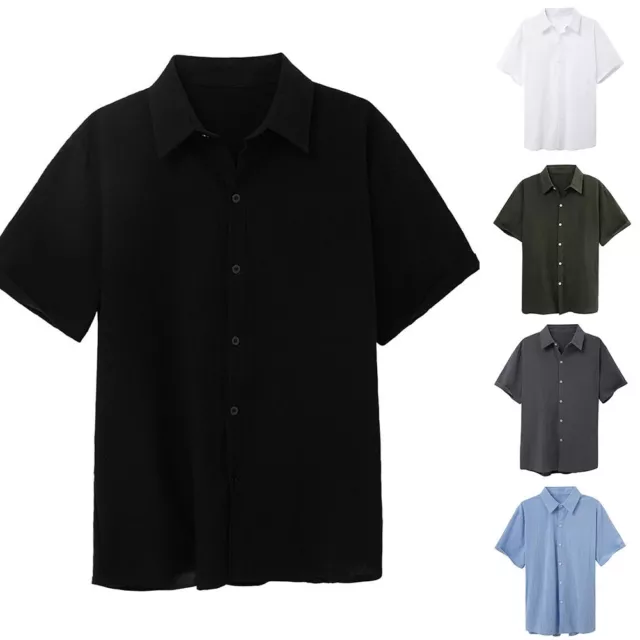 Chemisier à manches courtes tendance homme boutonné couleur unie chemise pour