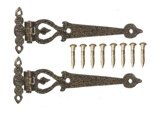 Dolls House Large Ornate T Hinges Antique Gold Miniature DIY Fittings Hardware