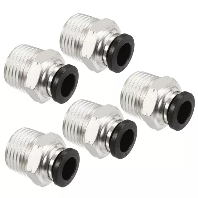 5 Pcs 3/8NPT Push to Fit 8mm OD Hose Connect Fittings, Black & Silver Tone