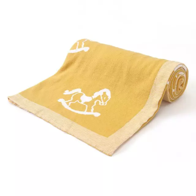 Rocking Horse Yellow 100% Cotton Cellular Blanket Ideal for Prams, cots, car Sea 3