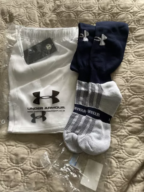 Brand New Under Armour Knee Socksx2  1xAdult Shorts Size L White Rugby/Football