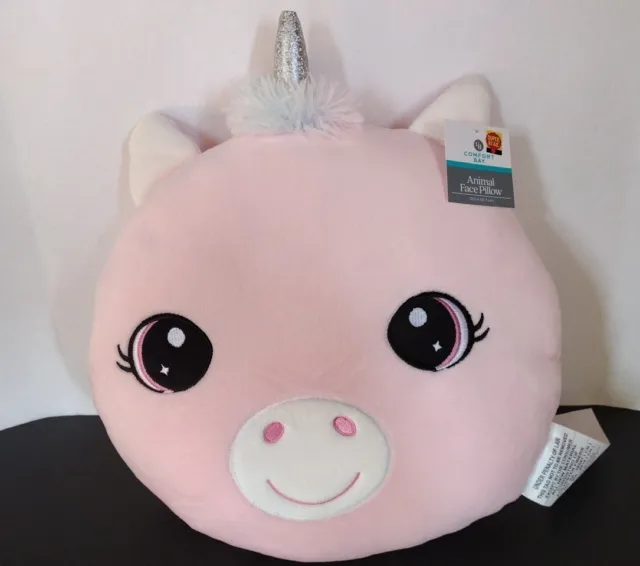 Unicorn Face Pillow Toss Plush Pink Sparkly Girls Teen Room Decor Bedding NWT