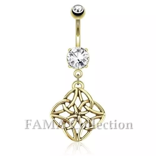 FAMA Celestial Knot Dangle 14kt Gold Plated Surgical Steel Navel Belly Ring