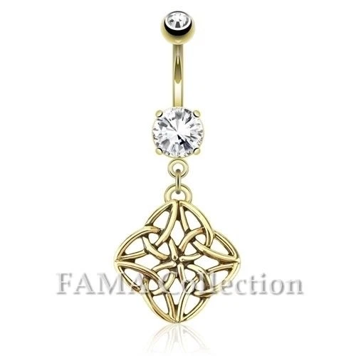 FAMA Celestial Knot Dangle 14kt Gold Plated Surgical Steel Navel Belly Ring