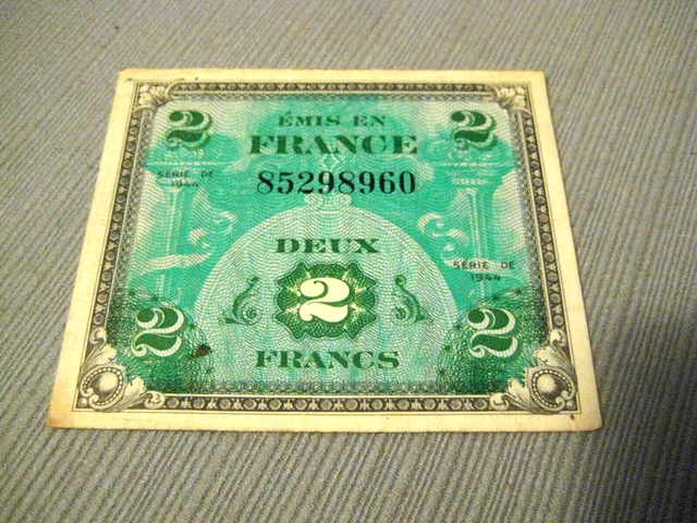 Vintage 1944 Wwii French Military Currency 2 (Deux) Francs Military Serie D Note