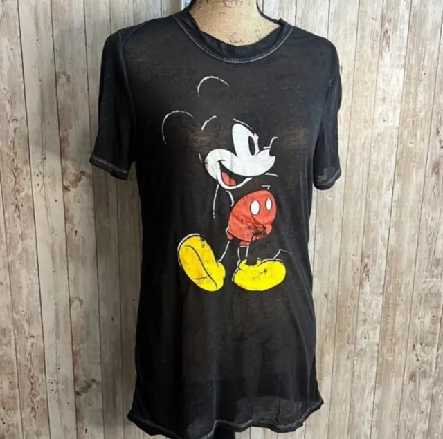 Disney Womens Faded Black Graphic T Shirt - Mickey Mouse - Size S