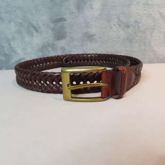 DOCKERS Belt Mens Size 32 Brown Leather Braided Brass Buckle Woven