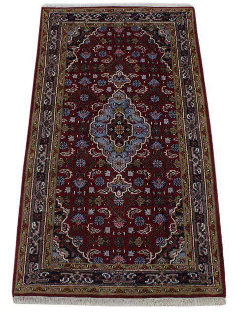 Bidjar Noué à la Main Tapis 100% Laine Rouge Bleu 111x200 CM Tapis D'Orient D14