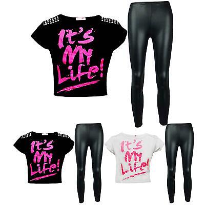 Kids"Its My Life" Crop Top And Legging Set Active Wear Girls Age 7-13 years