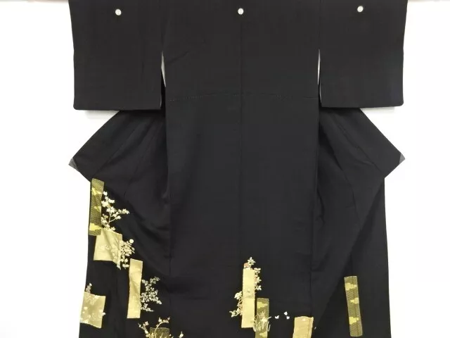 82278# Japanese Kimono / Antique Tomesode / Embroidery / Kiku & Bush Clover