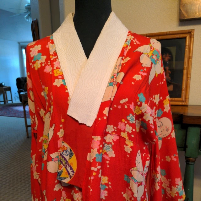 Wonderful Vintage Japanese Silk Kimono Juban Furisode Robe Palace Babies L 3