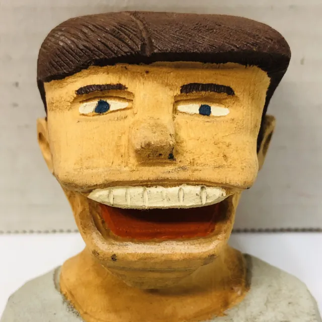 Vintage Hand Carved Painted Wooden Folk Art Bust Man’s Head Comical