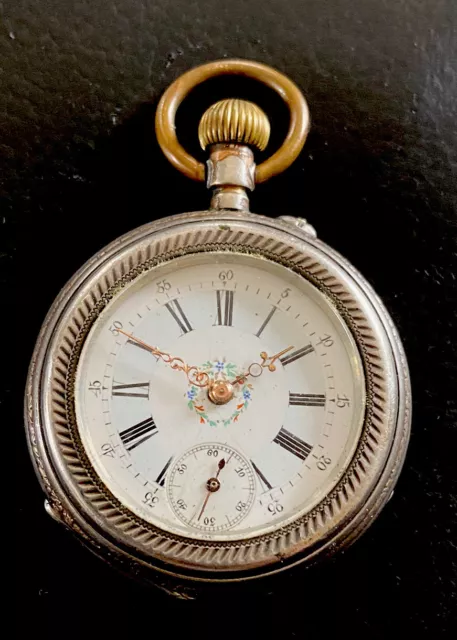 Antico Grazioso Vero Argento Orologio Tascabile