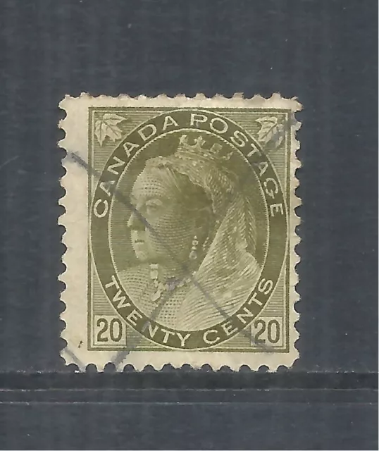 CANADA SCOTT 84 USED FINE+ - 1900 20c OL GREEN ISSUE - QUEEN VICTORIA