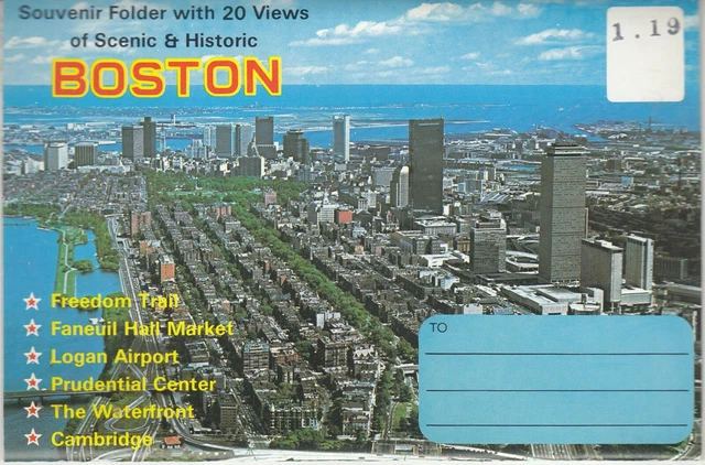 Vintage BOSTON Souvenir Folder - 20 Postcard Type Fold Out Views - FREEDOM HALL+