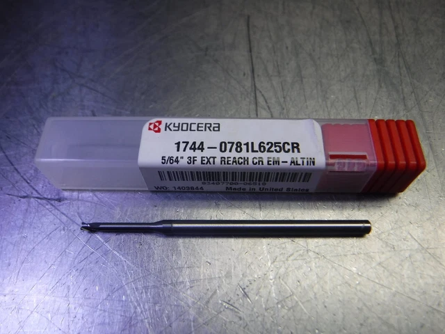 Kyocera 5/64" 3 Flute Carbide Endmill 1/8" Shank 1744-0781L625CR (LOC3383A)