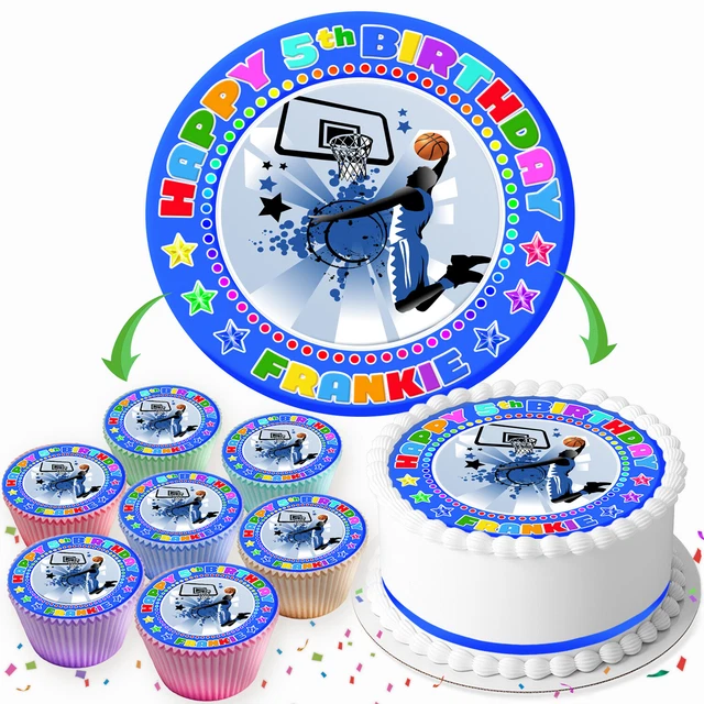 BASKETBALL BIRTHDAY PERSONALISED Edible Cake Topper & Cupcake Toppers
