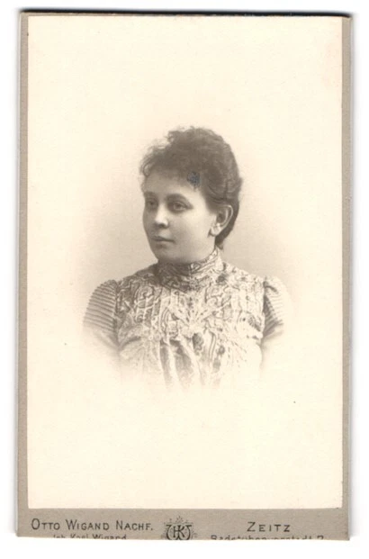 Fotografie Otto Wigand, Zeitz, Dame im verzierten Kleid CDV /Kabinett-Foto