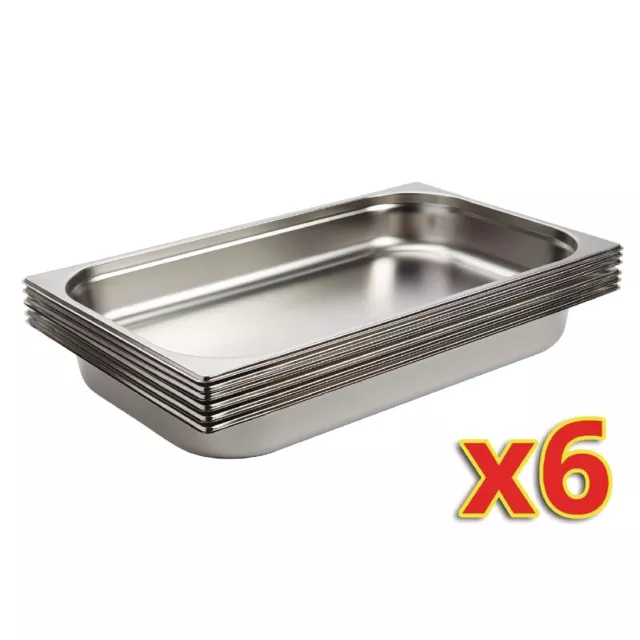 Vogue Stainless Steel 1/1 Gastronorm Trays 65mm (Pack of 6) - S895