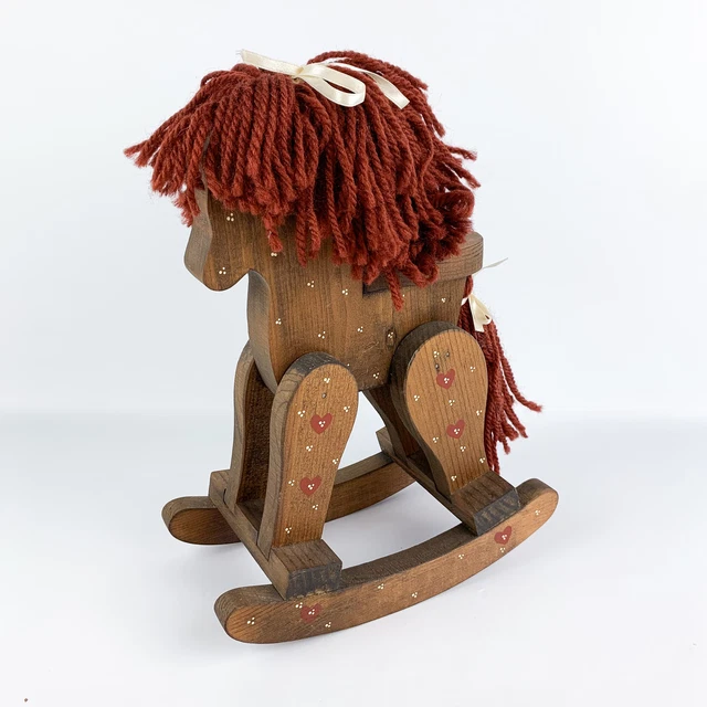 Small Wood Rocking Horse w/ Yarn Mane & Tail Decorative Folk Art Y