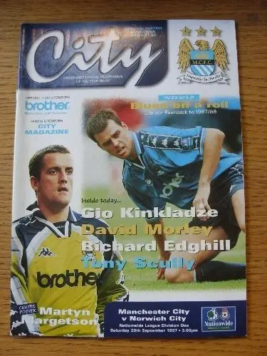 20/09/1997 Manchester City v Norwich City  (Team Changes). Item In very good con