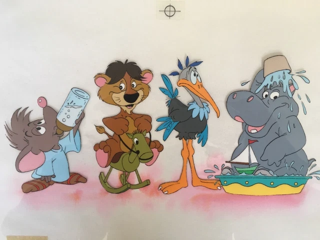 ORIGINAL VINTAGE  DISNEY CELL / ILLUSTRATION COMIC ART Mouse,Hippo,Lion,Crane