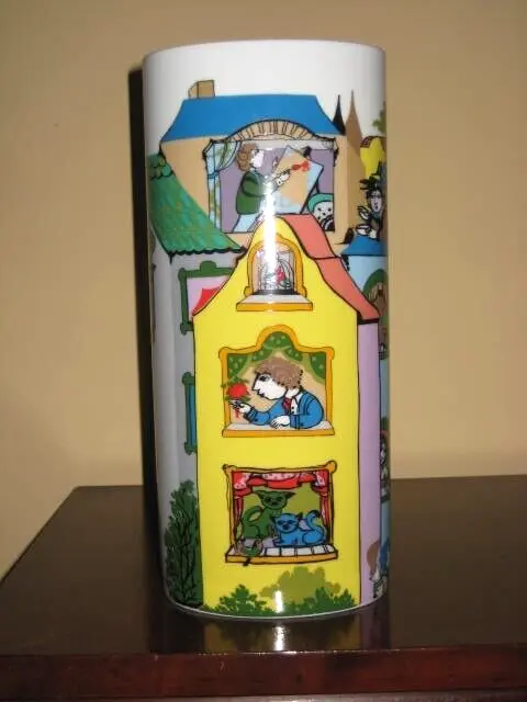 Rosenthal Oval Vase 11"-Sgnd Bjorn Wiinblad "Scenes from a Window" Rare Mint Vtg