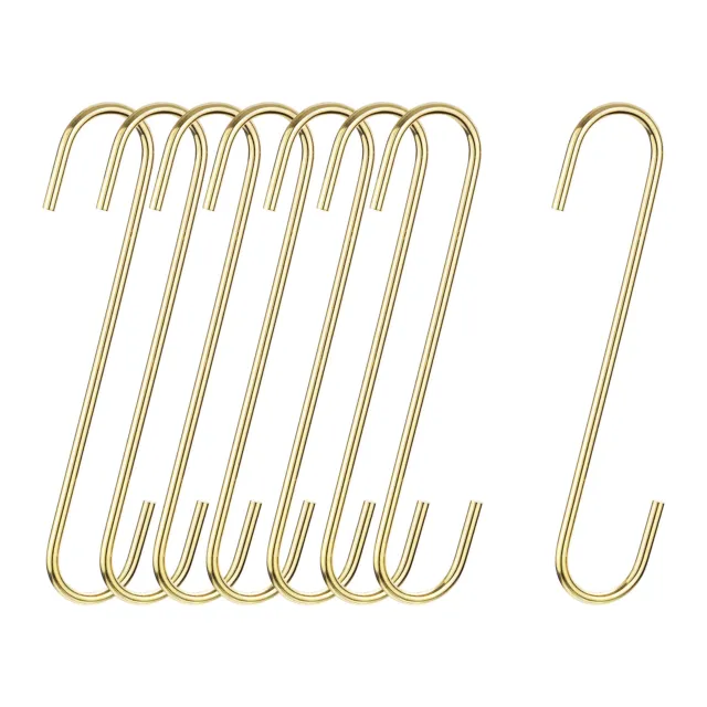 S Hanging Hooks, 8inch(200mm) Extra Long Steel Hanger, Gold Tone, 8Pcs