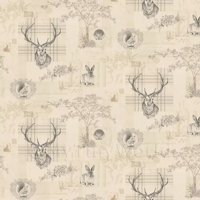 Paquete De 5 Casa de Muñecas Beige Y Negro Highland Animal Papel Pintado Hojas