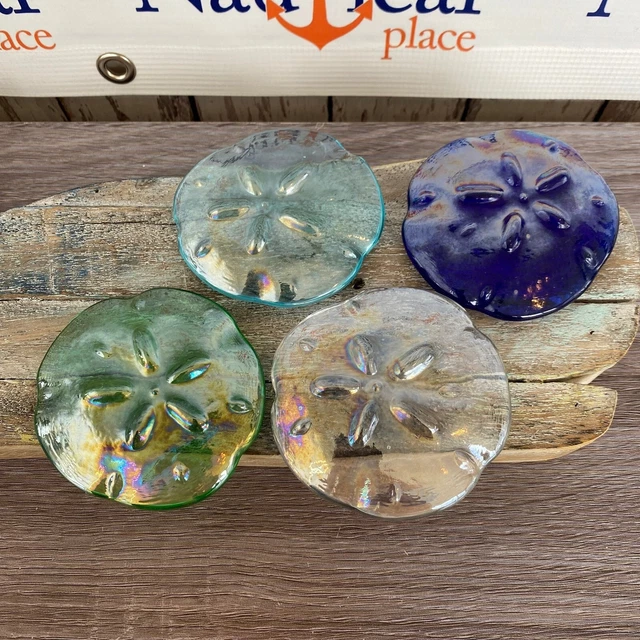 Glass Sand Dollar Figurine / Hand Blown Nautical Paperweight -Clear, Green, Blue