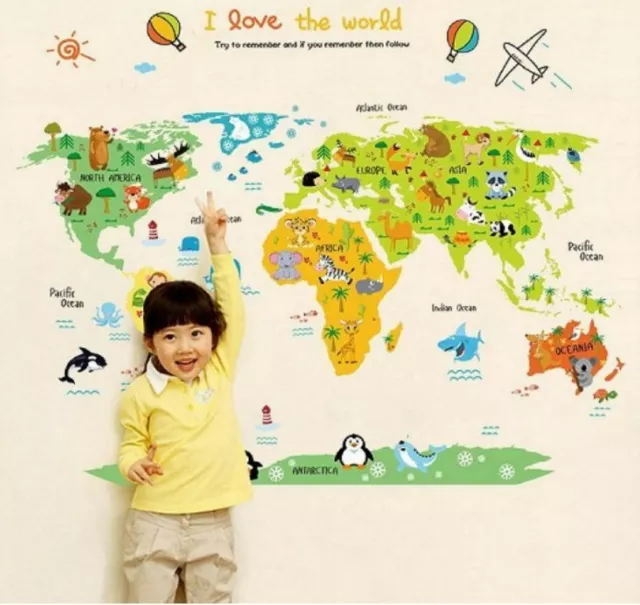 Wall Stickers Removable World Animals Map Living Room Decal Picture Art Kids C 3