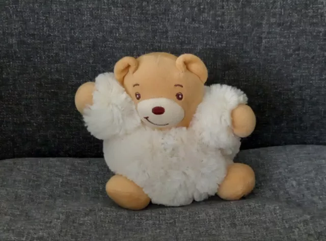 B9-Peluche doudou ours  boule KALOO beige blanc Fourrure 16 cm