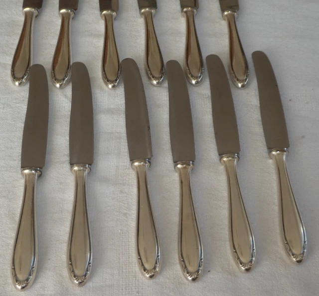 COFFRET 12 GRANDS Et 12 Petits Couteaux Métal Argenté Perlé Lame Inox