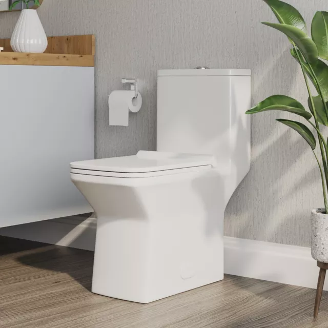 1-Piece 1.1/1.6 GPF Dual-Flush Rectangular Floor Mounted Toilet with White Seat