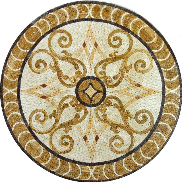 Mosaïque de marbre médaillon rond majestueux d'art classique