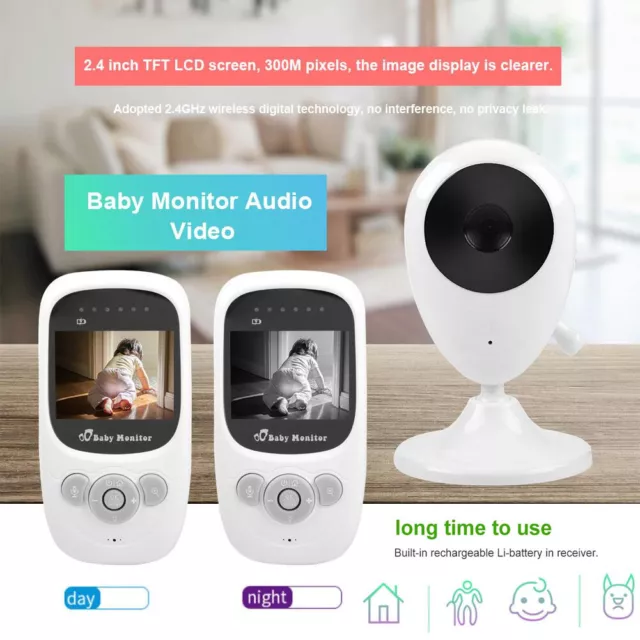 Wireless 2.4GHz Intercom Baby Monitor 2.4' TFT LCD Video Camera LED Night View