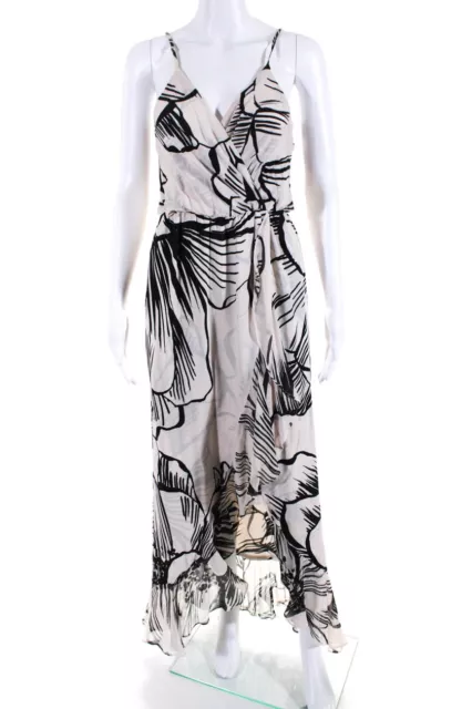 Parker Womens Silk V Neck Ruffled Maxi Dress White Black Size Extra Small