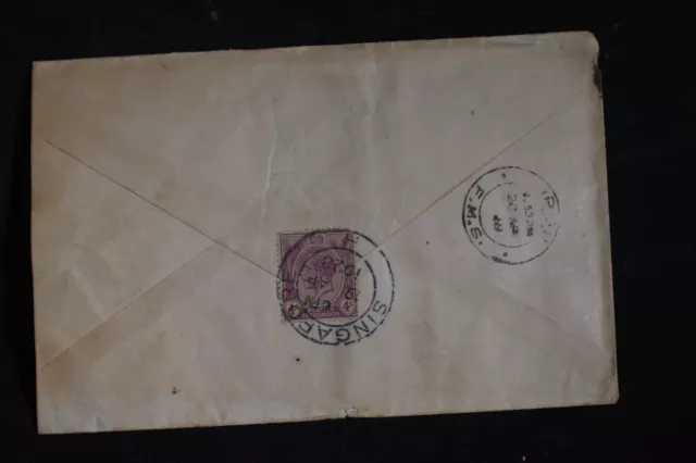 1928 Strait Settlements Singapore Cancel 4 Cent on Cover